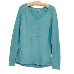 Lilly Pulitzer Sailboat Intarsia V-Neck Sweater Blue Coastal Preppy Women's XL